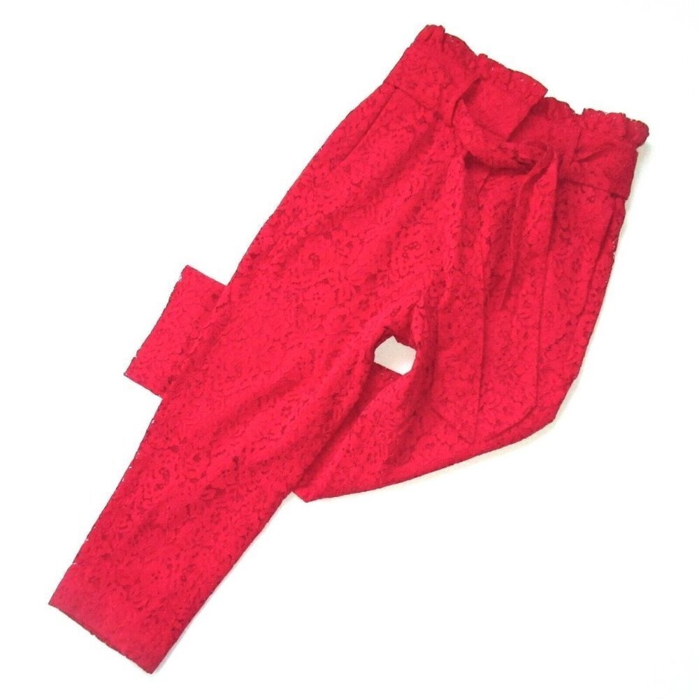 NWT J.Crew Tapered Paper-bag in Cherry Red Lace High Rise Straight Pants 6P